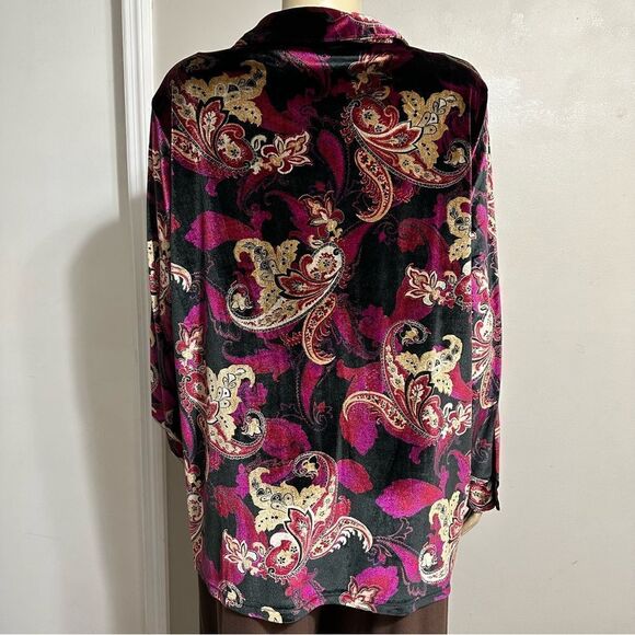 Vintage Y2K Denim & Co Floral Paisley Button Up Velvet Top Size 1X Whimigoth - Picture 10 of 10